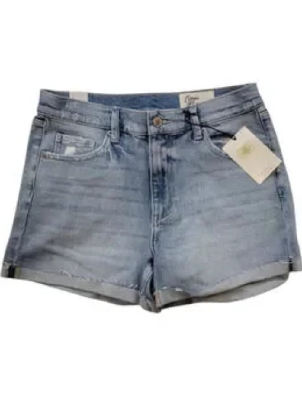 Cosmic Blue Love Denim Shorts Mid Rise Raw Hem Size 28